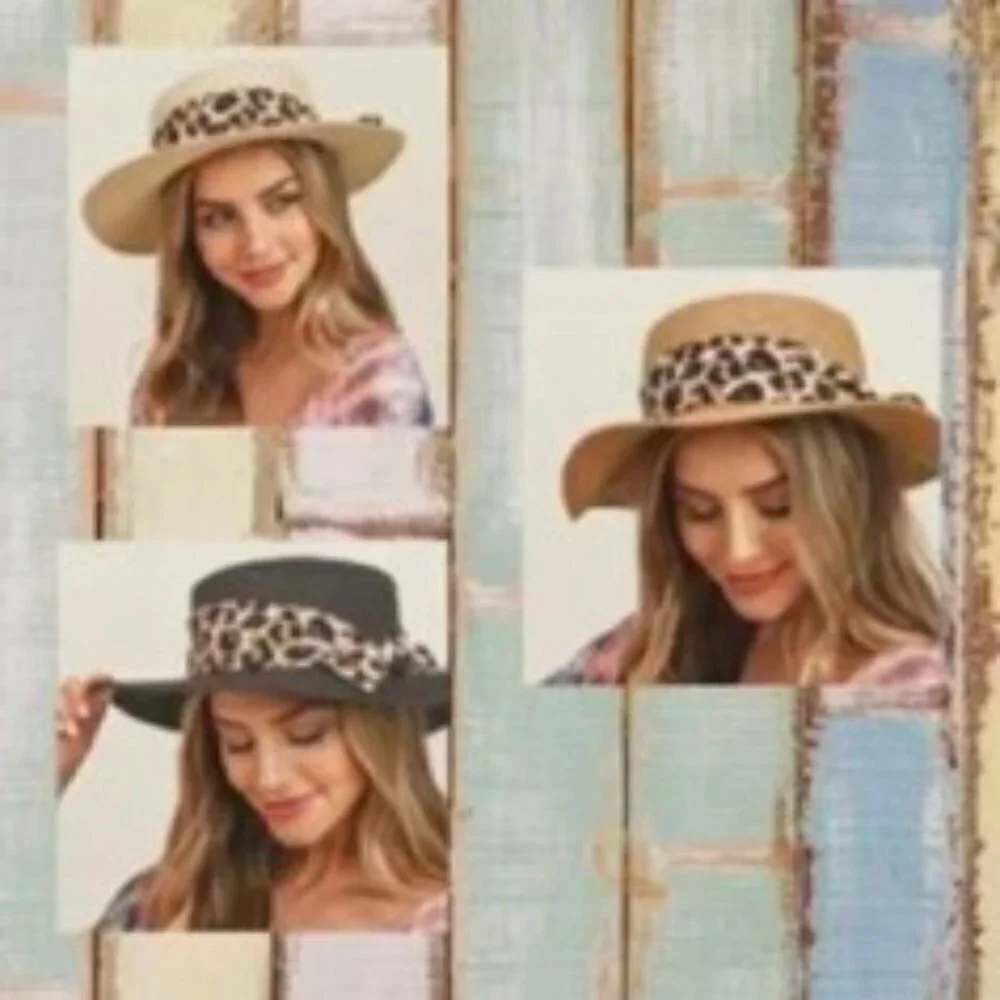 NWT Southern Pearls Wide Brim Sun Hat Featuring Animal Print Sash Tan - Picture 2 of 2